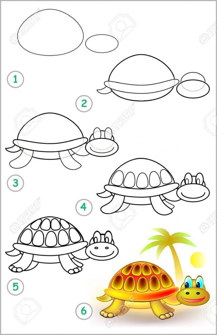 Page Montre Comment Apprendre Étape Par Étape Pour Dessiner Une Tortue.  Développer Des Compétences Pour Enfants Dessin Et De Coloriage. Image intérieur Dessiner Une Tortue