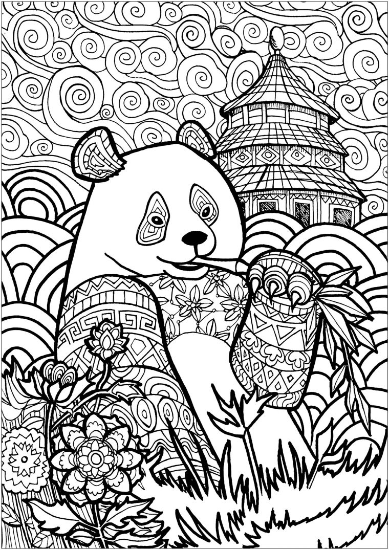 Panda En Chine – Pandas – Coloriages Difficiles Pour Adultes destiné Panda À Colorier