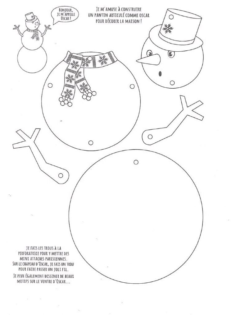 Pantin Bonhomme De Neige – Fichier Pdf pour Pantins Articulés À Imprimer