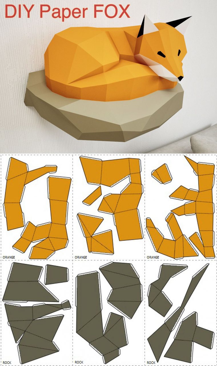 Papercraft Fox On Rock, Paper Model, 3D Paper Craft, Paper intérieur Paper Toy Gratuit