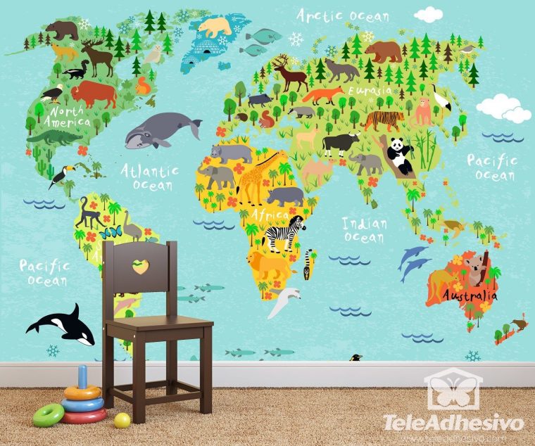 Papier Peint Vinyle: Carte Du Monde Pour Enfants 2 2 | Carte tout Carte Du Monde Enfant