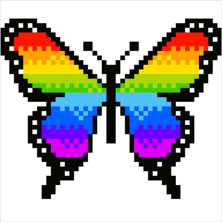 Papillon Arc-En-Ciel En Pixel Art dedans Jeu De Coloriage Pixel