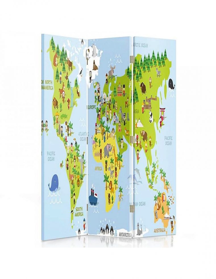 Paravent 3 Volets Carte Du Monde Pour Les Enfants | Feeby | destiné Carte Du Monde Enfant