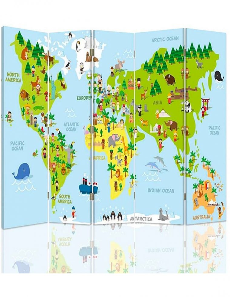 Paravent 5 Volets Carte Du Monde Pour Les Enfants | Feeby | concernant Carte Du Monde Pour Enfant