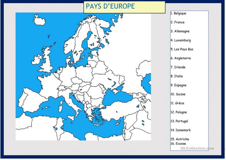 Pays D'europe – Français Fle Fiches Pedagogiques encequiconcerne Carte D Europe En Francais