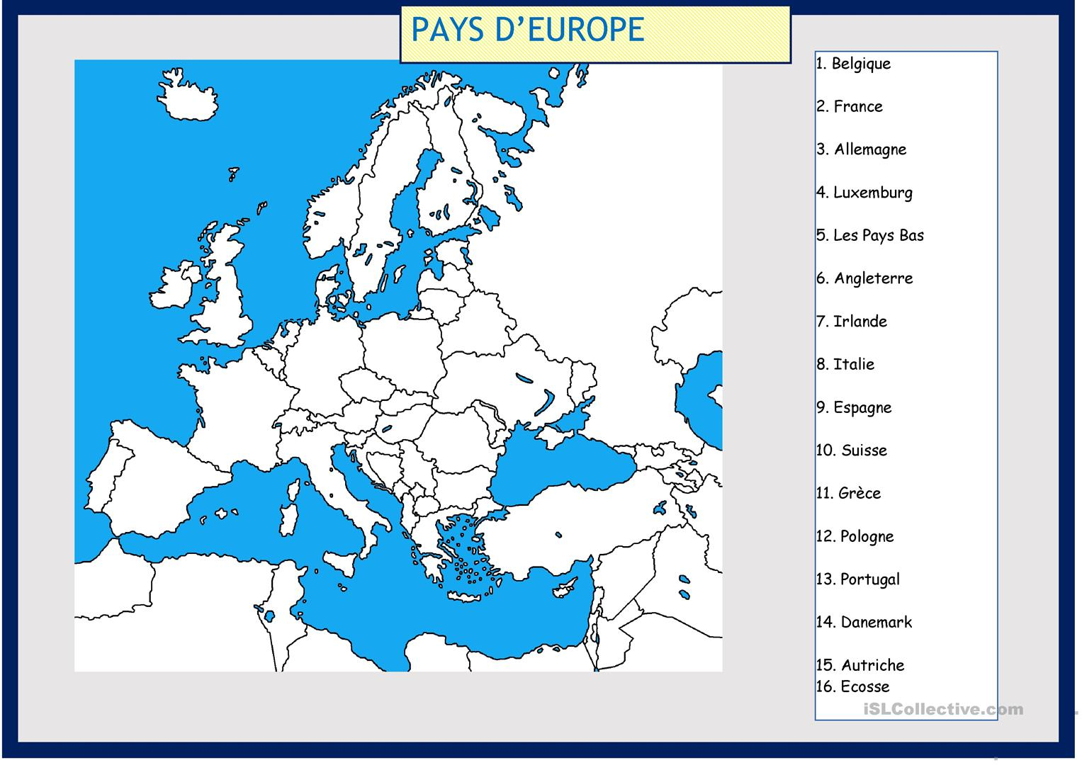 Pays D'europe - Français Fle Fiches Pedagogiques encequiconcerne Carte D Europe En Francais