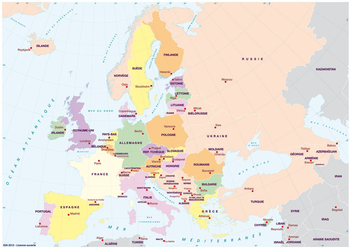 Pays Et Capitales D&amp;#039;europe, Avec Toponymes | Carte Europe dedans Carte De L Europe Avec Capitales 