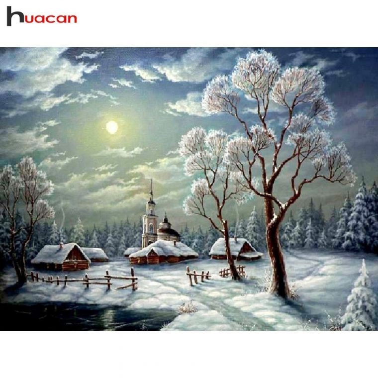 Paysage D'hiver – Diamant Broderie, Plein, Carré. serapportantà Dessin De Paysage D Hiver