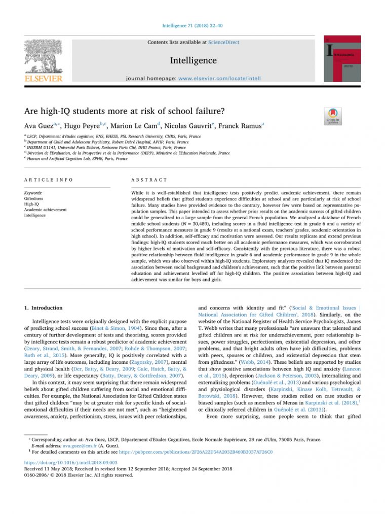 Pdf) Are High-Iq Students More At Risk Of School Failure? à Carte Numero Departement