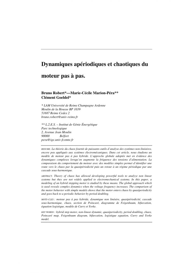 Pdf) Dynamiques Apériodiques Et Chaotiques Du Moteur Pas À Pas à Prohibé Mots Fléchés