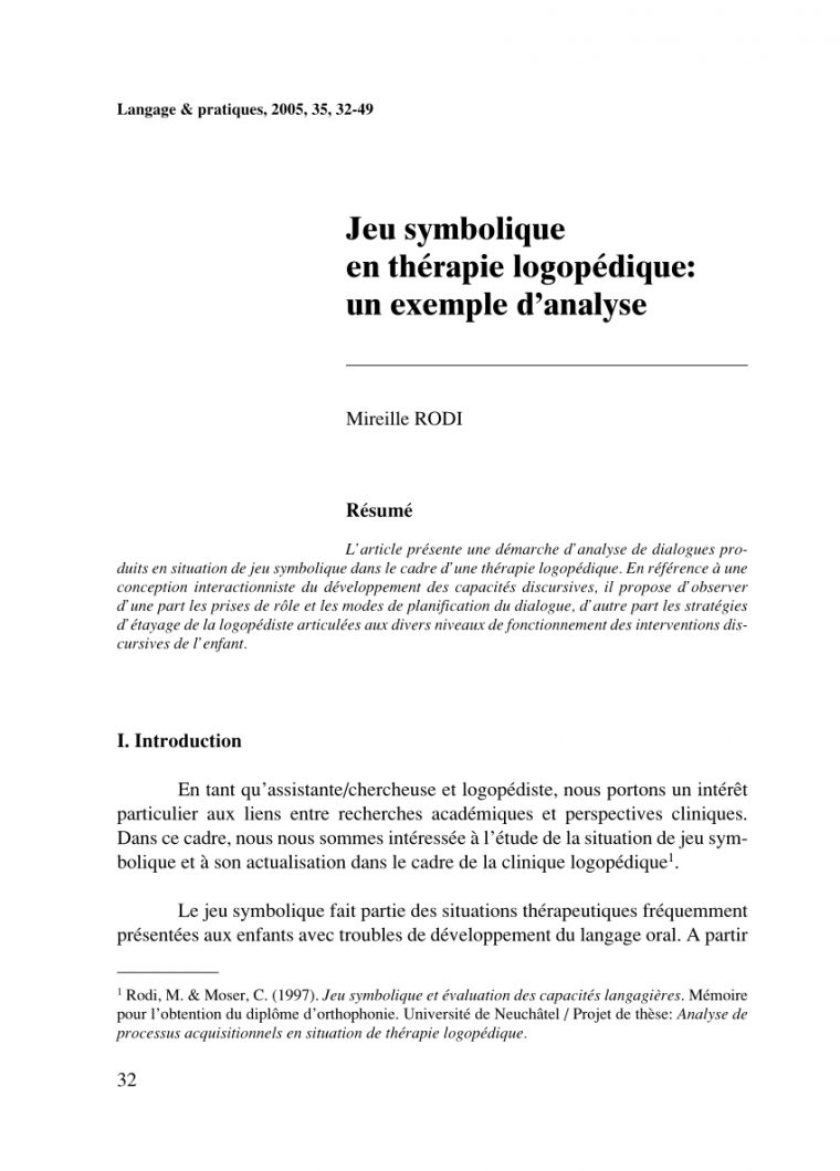 Pdf) Jeu Symbolique En Thérapie Logopédique: Un Exemple D concernant Jeux Memoire Enfant