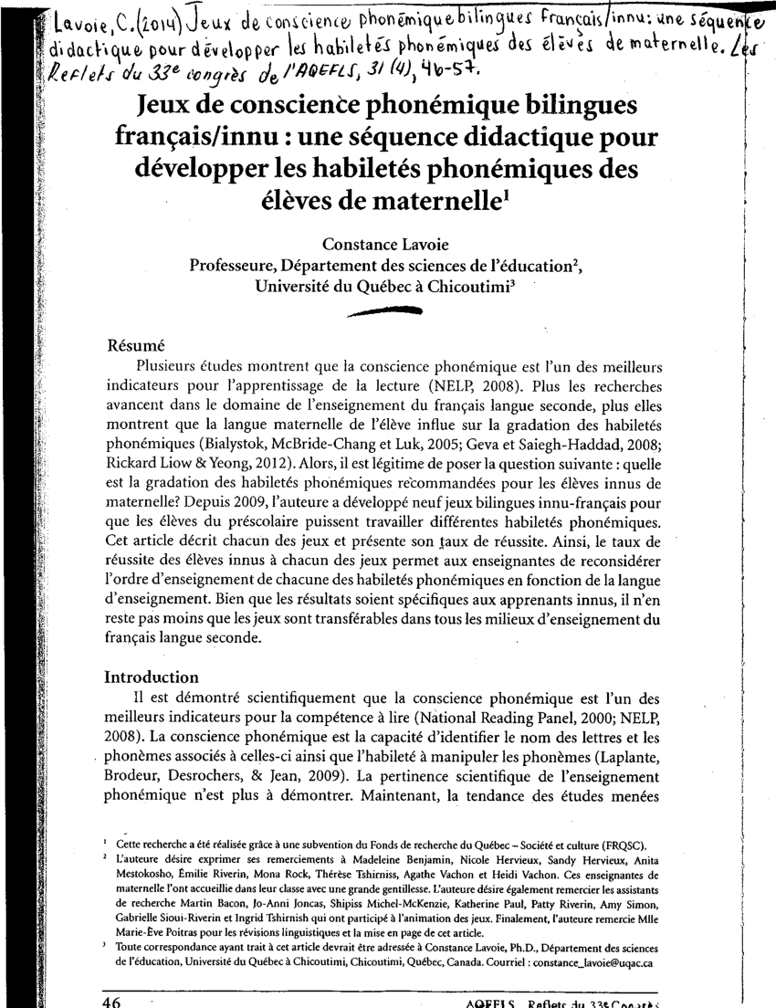 Pdf) Jeux De Conscience Phonémique Bilingues Français/innu destiné Jeux Didactiques Maternelle