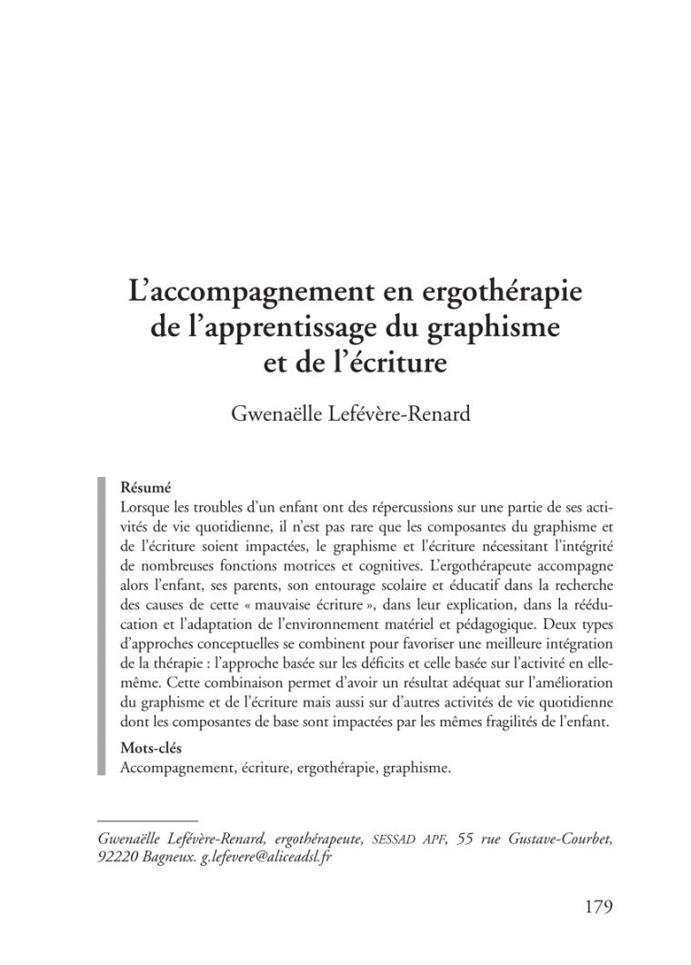 Pdf) L'accompagnement En Ergothérapie De L'apprentissage Du avec Exercice Graphisme Cp