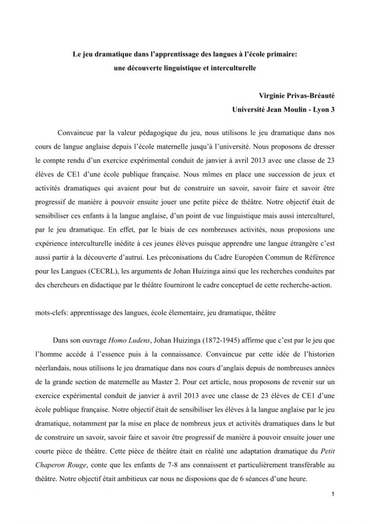 Pdf) Le Jeu Dramatique Dans L'apprentissage Des Langues À L dedans Jeux Apprentissage Maternelle