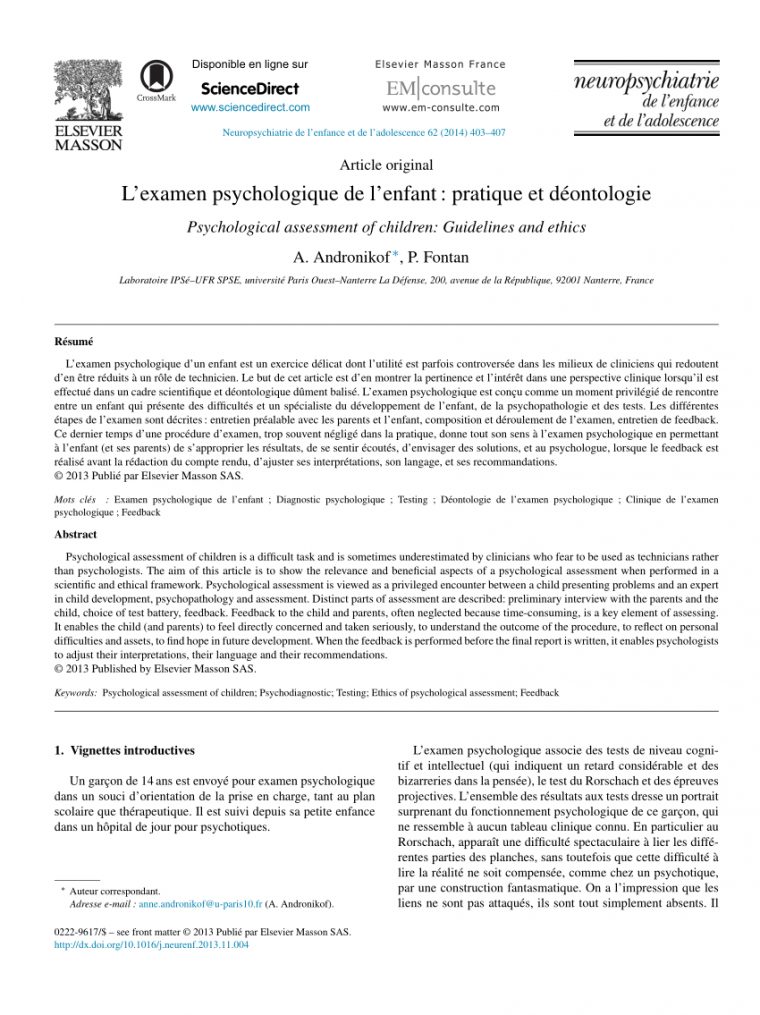 Pdf) L'examen Psychologique De L'enfant : Pratique Et tout Exercice Pour Enfant De 4 Ans