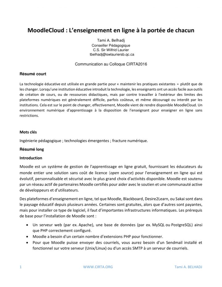 Pdf) Moodlecloud : L'enseignement En Ligne À La Portée De Chacun encequiconcerne Logiciel Éducatif En Ligne