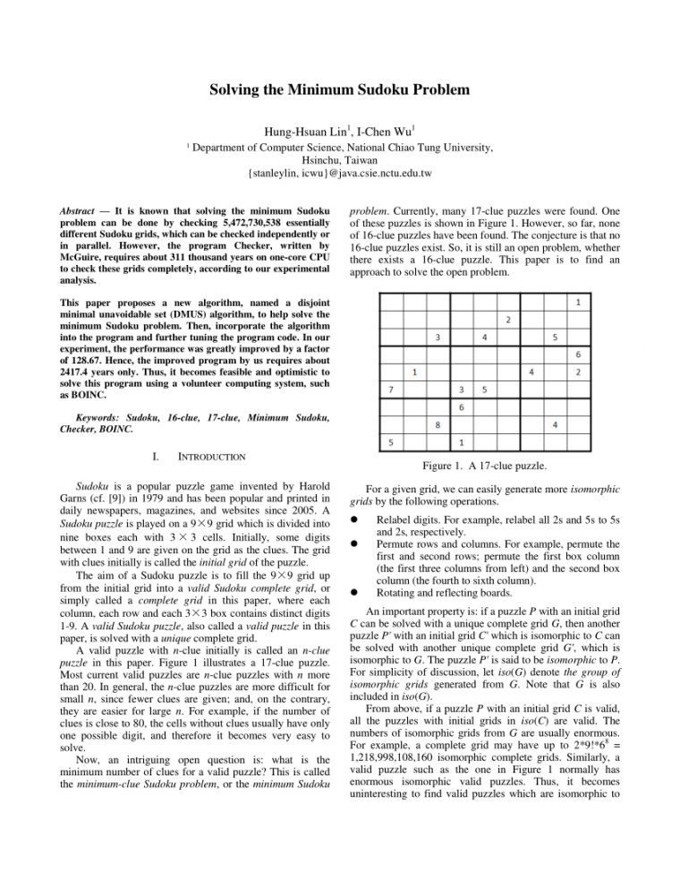 Pdf) Solving The Minimum Sudoku Poblem serapportantà Sudoku Gs