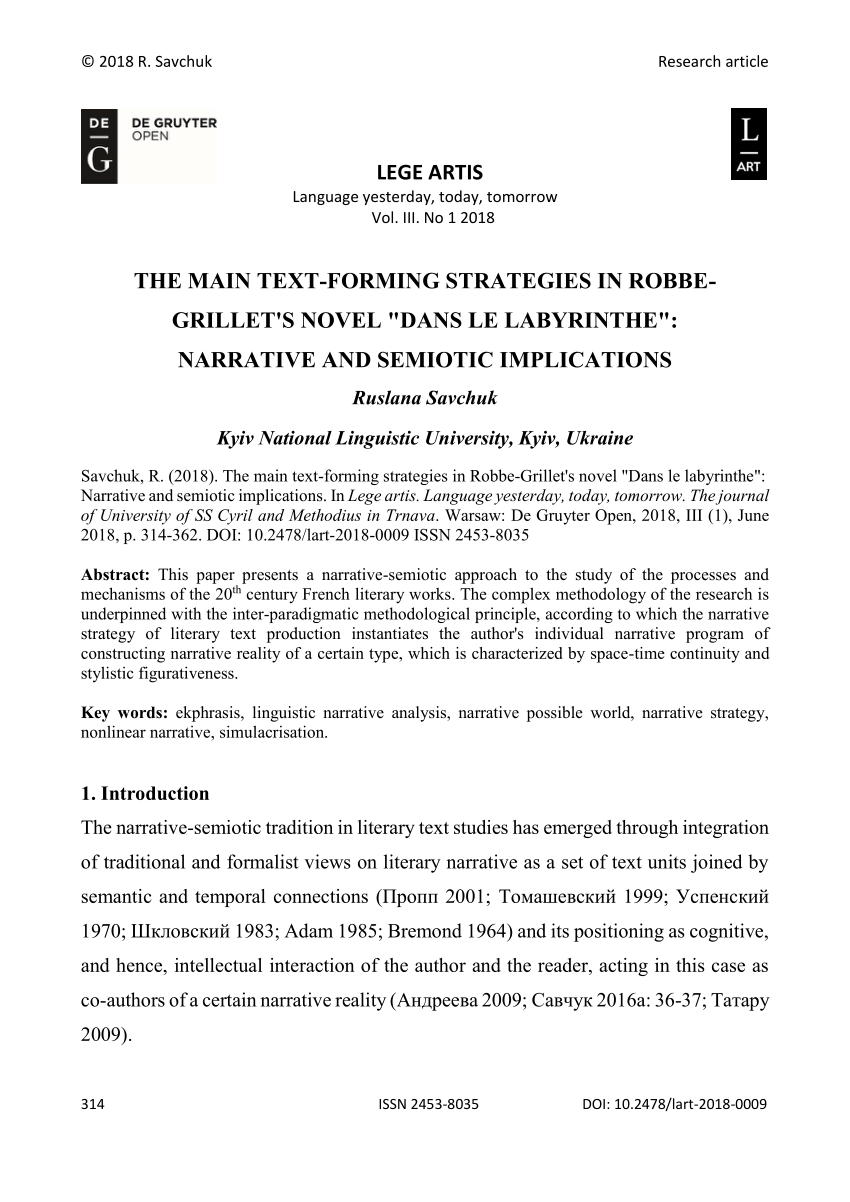 Pdf) The Main Text-Forming Strategies In Robbe-Grillet&amp;#039;s serapportantà Labyrinthe Difficile 
