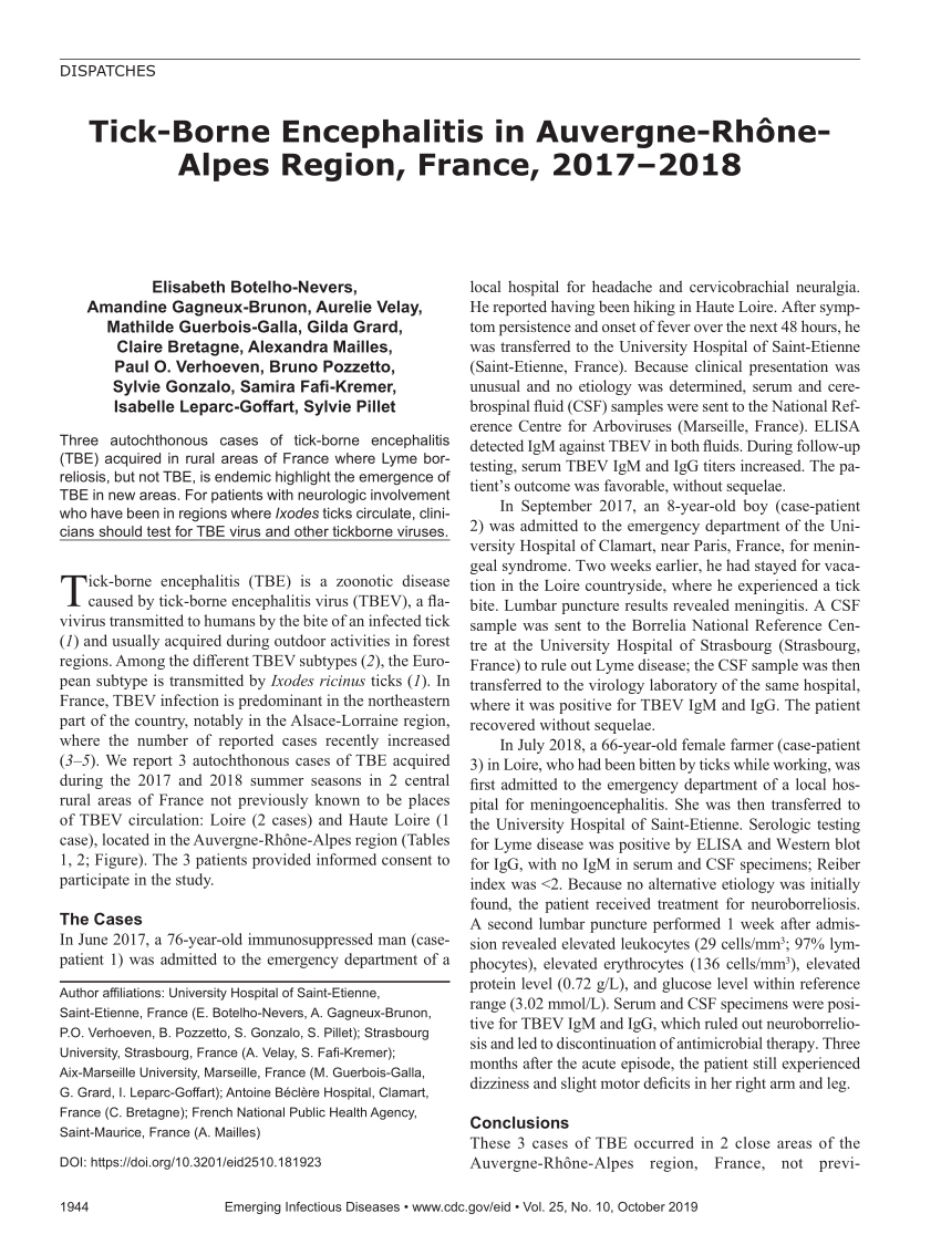 Pdf) Tick-Borne Encephalitis In Auvergne-Rhône-Alpes Region à Region De France 2018