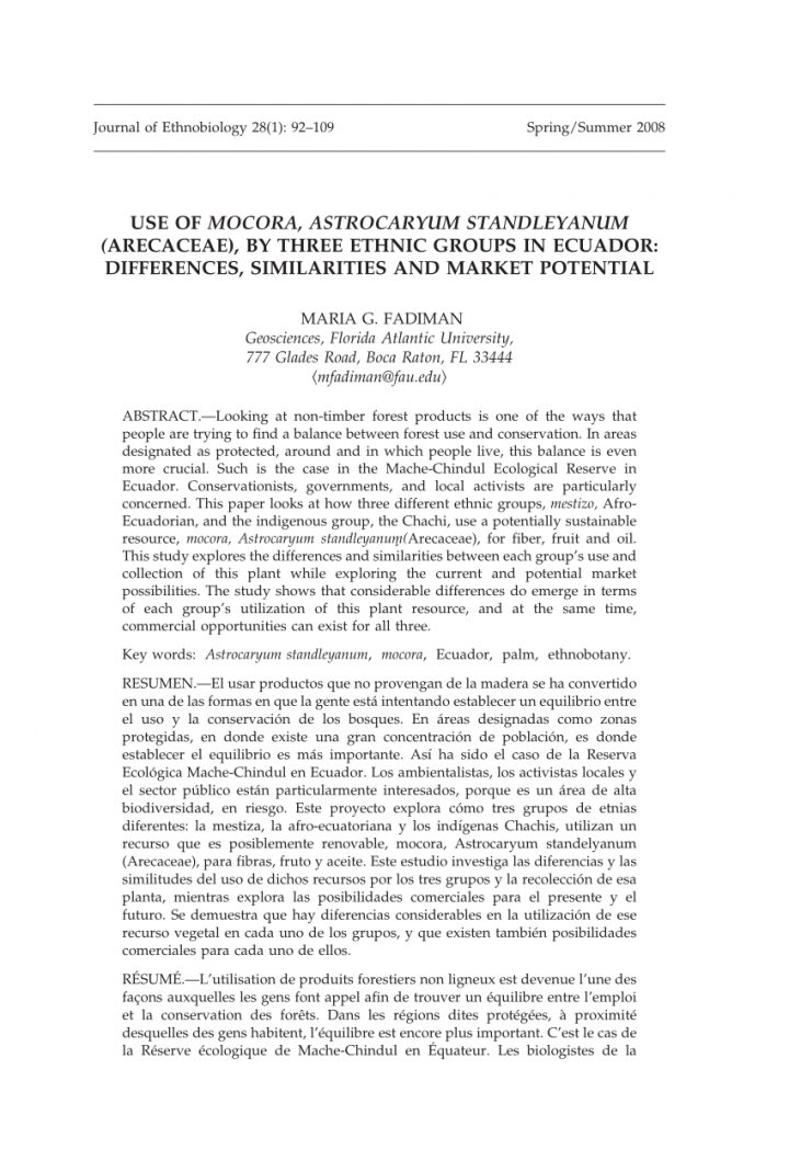 Pdf) Use Of Mocora, Astrocaryum Standleyanum (Arecaceae), By dedans Trouver Les Difference