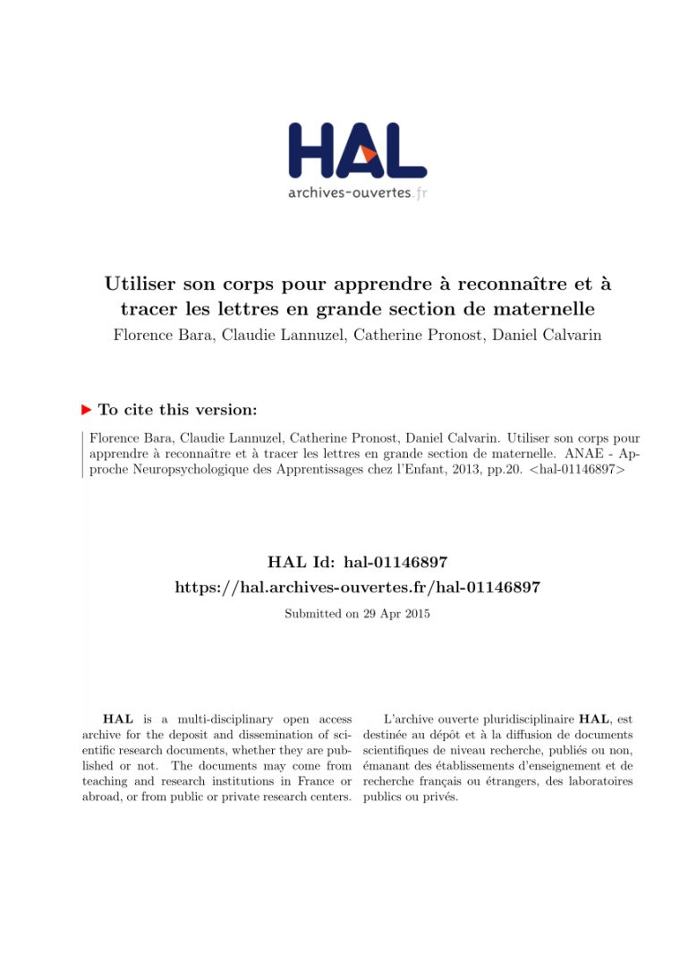 Pdf) Utiliser Son Corps Pour Apprendre À Reconnaître Et À avec Exercice Pour Apprendre L Alphabet En Maternelle