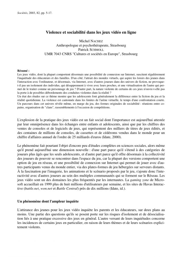 Pdf) Violence Et Sociabilité Dans Les Jeux Vidéo En Ligne dedans Jeux A Deux En Ligne