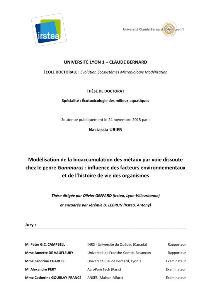 Pdf) Waterborne Metal Bioaccumulation Modelling In Gammarus concernant Ivre Mots Fleches