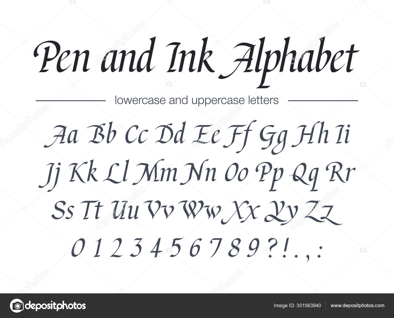Pen And Ink Alphabet. Universal Handwritten Font. Retro concernant Alphabet En Script