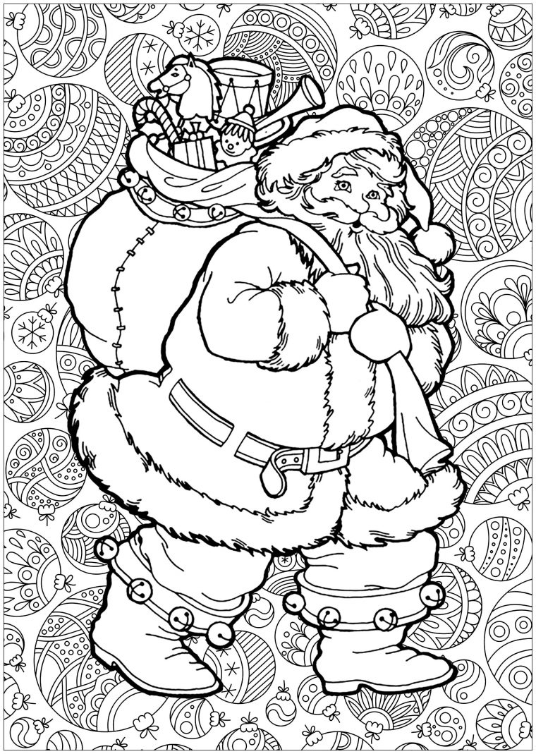 Pere Noel Avec Fond – Noël – Coloriages Difficiles Pour Adultes dedans Coloriage De Père Noel Gratuit A Imprimer