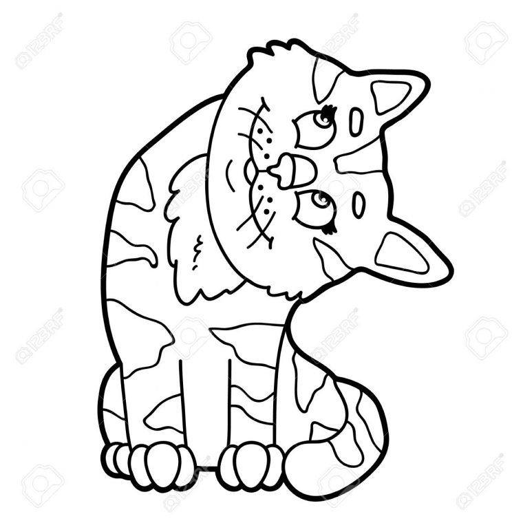 Personnage De Chat Mignon Dessin Animé Pour Les Enfants, Coloriage. avec Dessin Pour Enfant À Colorier