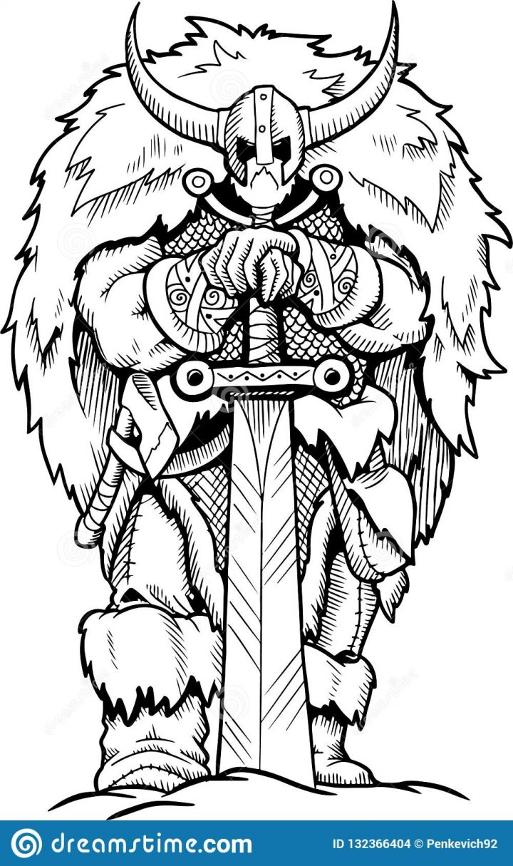 Personnage De Dessin Animé De Coloration D'épée De Viking De avec Coloriage D Épée