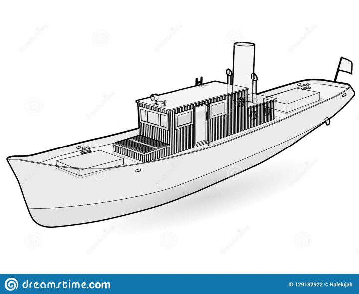 Petit Vapeur De Rivière Avec La Grande Cheminée Bateau avec Paquebot Dessin