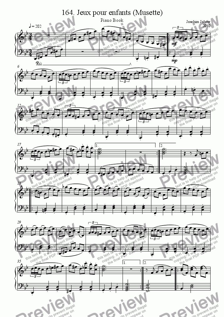 Piano Book 164 (Jeux Pour Enfants - Musette) For Solo Instrument (Piano) By  Joachim Johow - Sheet Music Pdf File To Download serapportantà Jeux Pour Enfan 