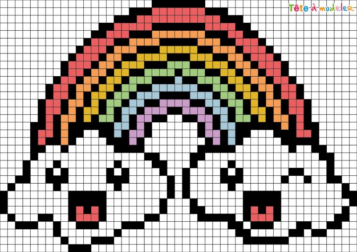 Pixel Art Arc-En-Ciel Par Tête À Modeler intérieur Pixel A Colorier