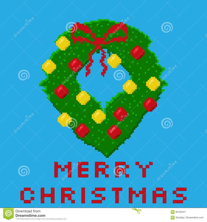 Pixel Art Christmas Wreath Gift Card Stock Illustration avec Dessin Pixel Noel