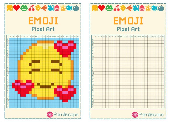 Pixel Art Emoji Coeurs avec Pixel A Colorier