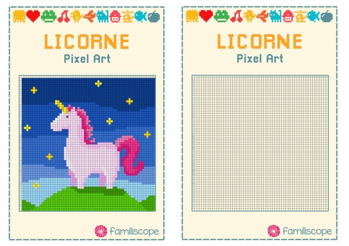 Pixel Art Licorne avec Pixel A Colorier