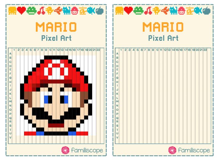 Pixel Art Mario à Pixel A Colorier