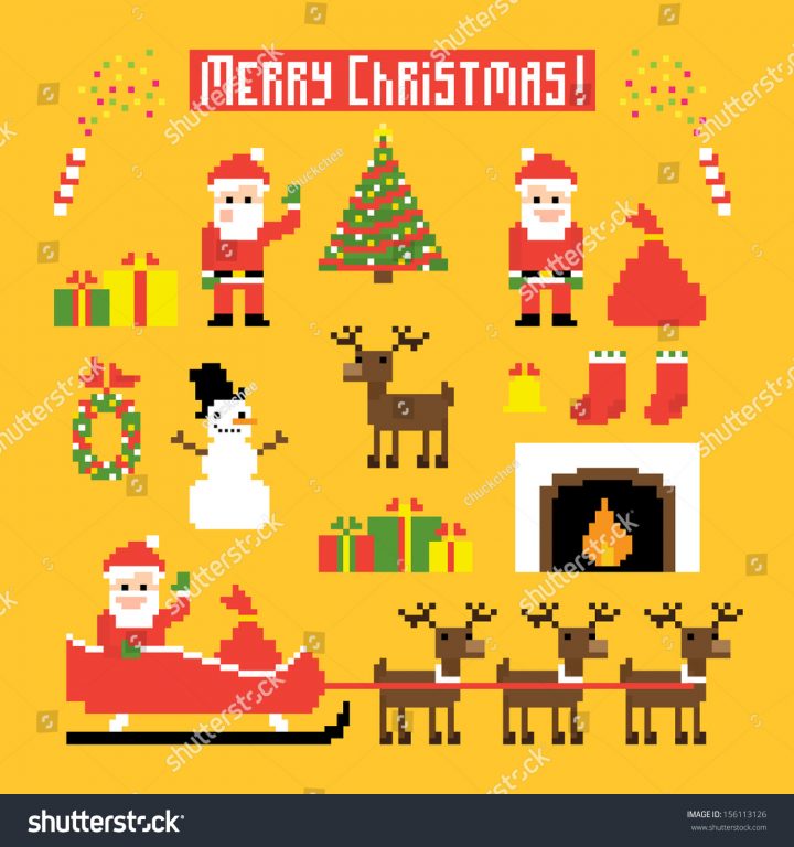 Pixel Art Set Icons Santa Deers Stok Vektör (Telifsiz) 156113126 dedans Pixel Art De Noël