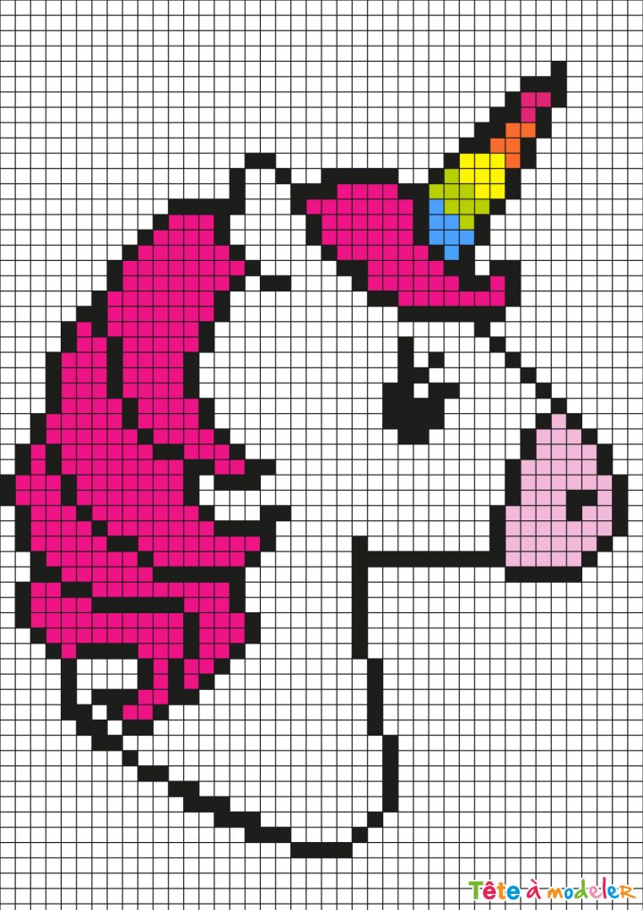 Pixel Art Tête De Licorne Par Tête À Modeler à Pixel A Colorier