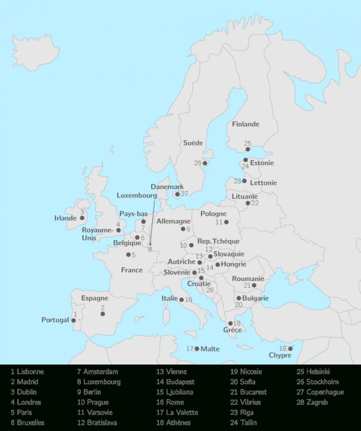 Placer Sur La Carte Les 28 États De L'union Européenne Et à Carte Europe Avec Capitale