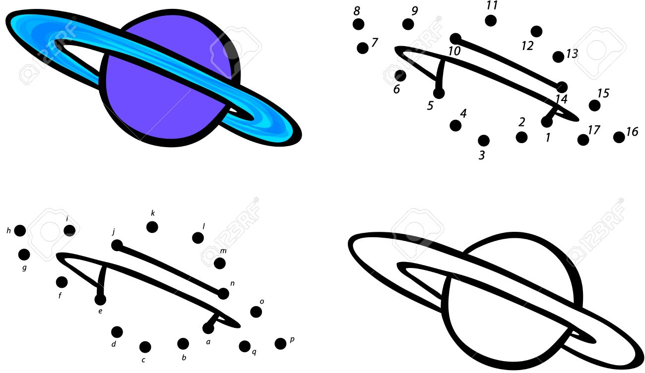 Planète Saturne Et Ses Anneaux. Vector Illustration. Coloriage Et Point À  Point Jeu Éducatif Pour Les Enfants concernant Saturne Dessin 