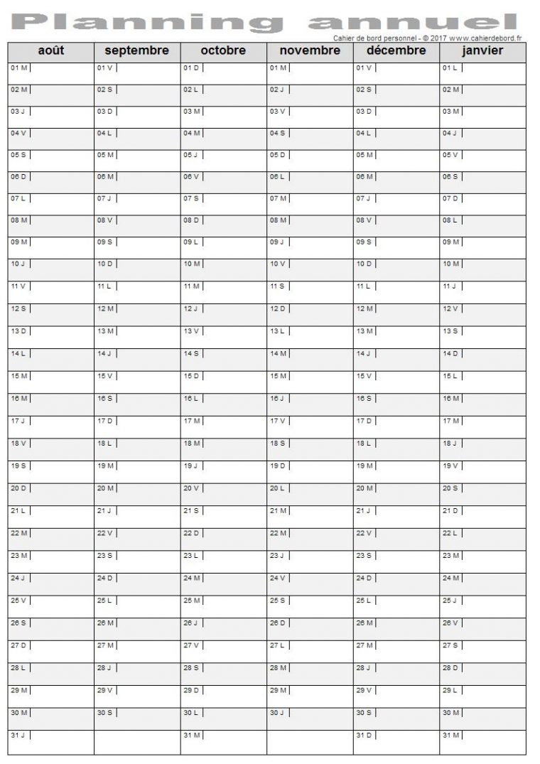 Planning Annuel 2017-2018 (Août-Juillet) – Cahier De Bord dedans Planning Annuel 2018