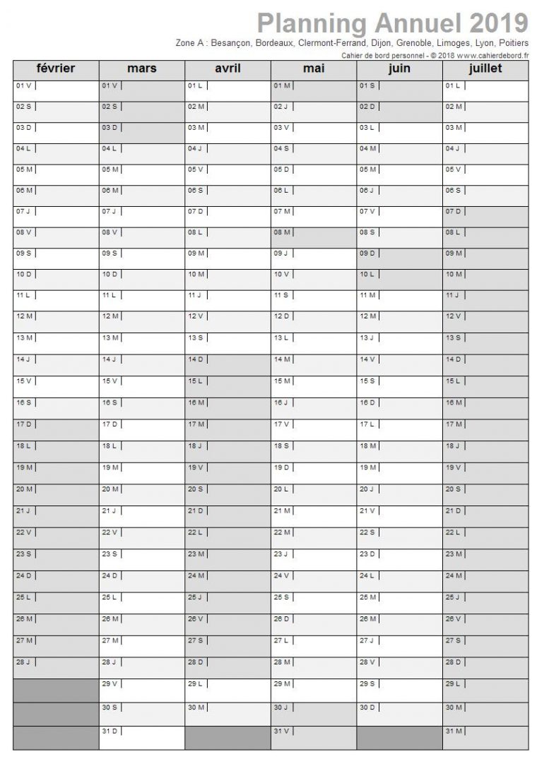 Planning Annuel 2018-2019 (Août-Juillet) – Cahier De Bord concernant Planning Annuel 2018