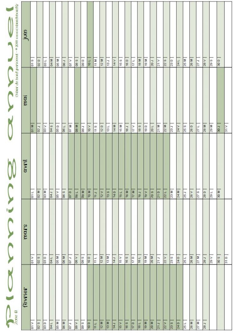 Planning Annuel 2018-2019 (Septembre-Juin) – Cahier De Bord tout Planning Annuel 2018