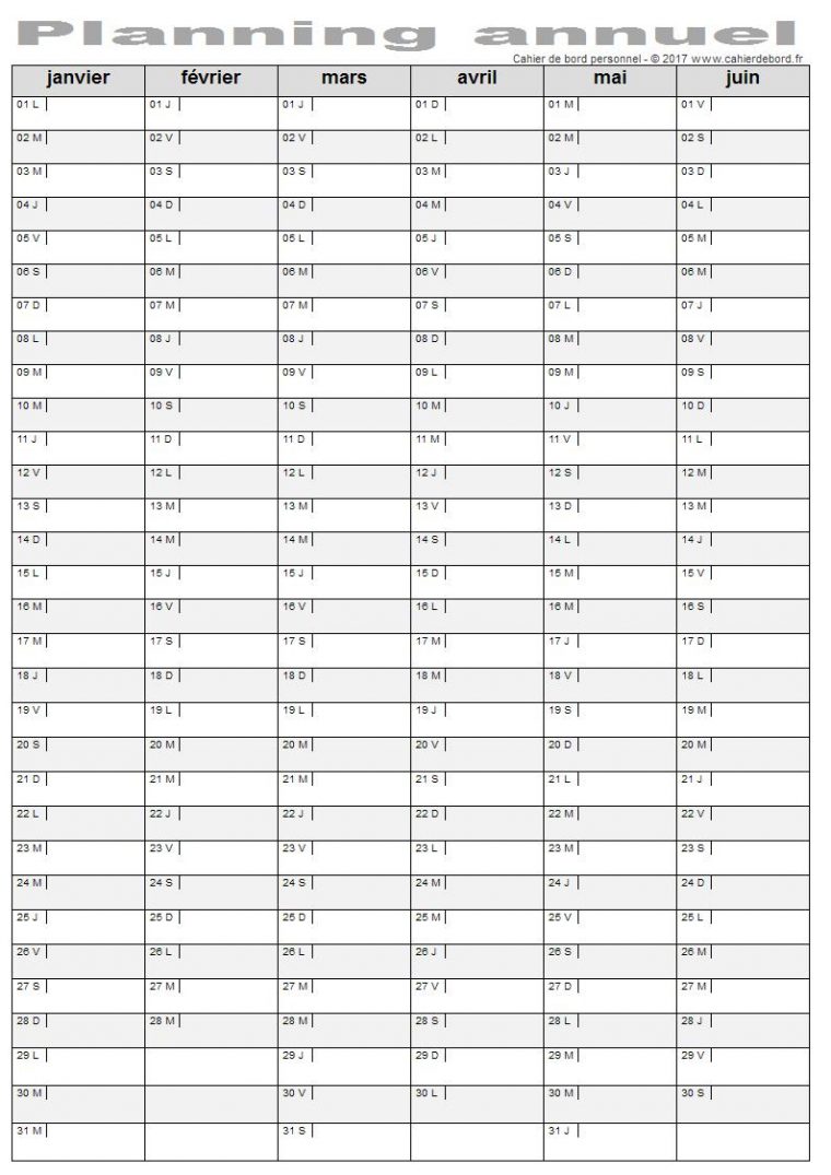 Planning Annuel 2018 (Janvier-Décembre) – Cahier De Bord avec Planning Annuel 2018