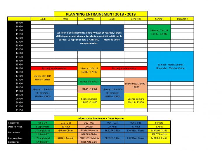 Planning Entrainement Annuel 2018-2019 – Club Football serapportantà Planning Annuel 2018