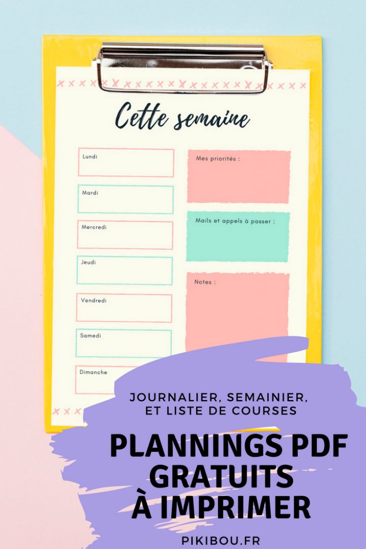 Planning Journalier, Semainier, Et Liste De Course À serapportantà Calendrier Ludique À Imprimer