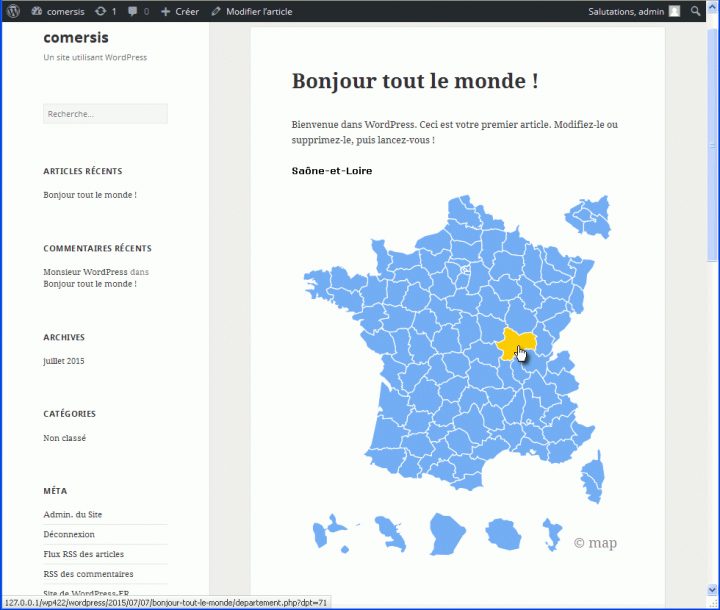 Plugin WordPress Départements De France Responsive avec Carte Departements Francais