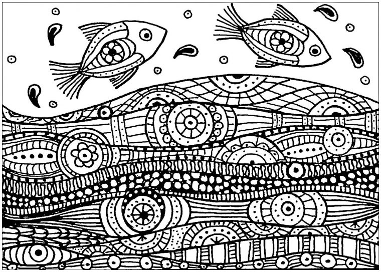 Poisson & Vagues – Coloriage De Poissons – Coloriages Pour tout Dessin De Vague A Imprimer